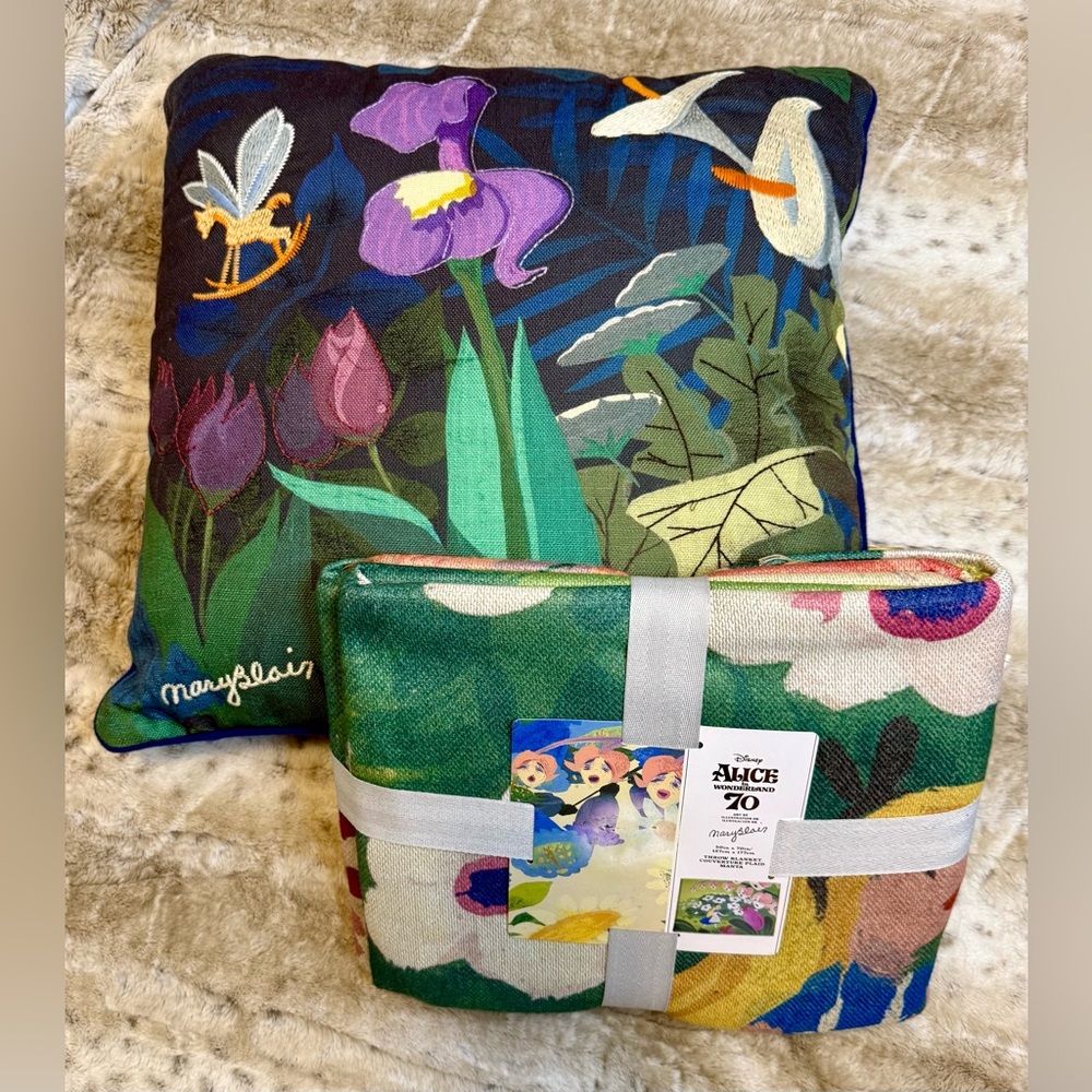 NWT *Discontinued* Disney Alice in Wonderland 70th Anniversary Throw & Pillow